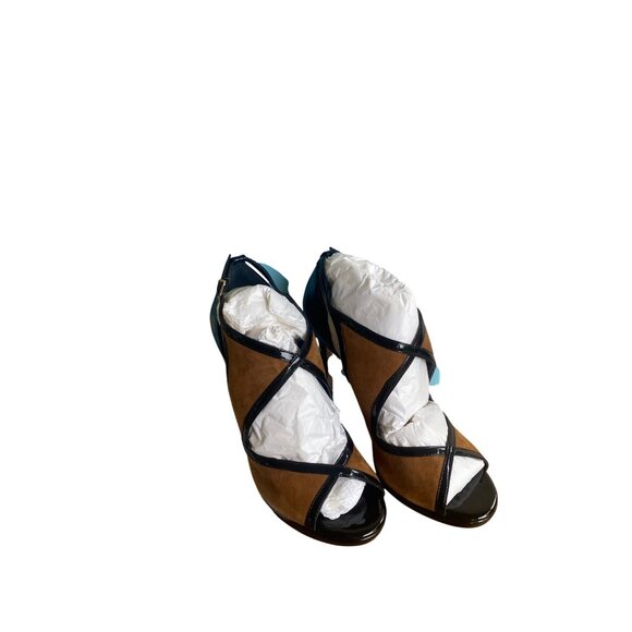 Antonio Melani Cason Peep Toe Heels Size 8.5M Black & Carmel Brown New NIB - Picture 11 of 15